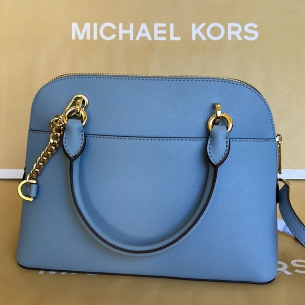 Michael Kors Jet Set Travel Medium Dome Satchel Crossbody Leather Chambray - Picture 10 of 16